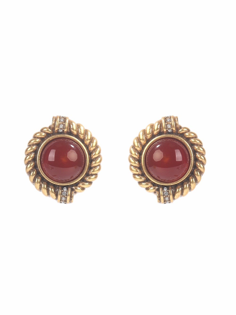 Gold-Tone Red Cabochon Rope-Edge Clip Earrings with 925 sterling silver posts